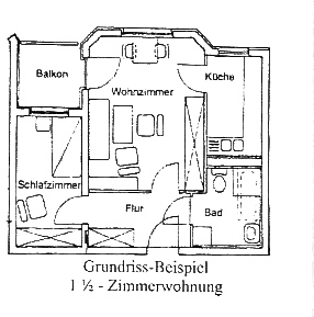 Grundriss-Beispiel: 1,5-Zimmerwohnung.